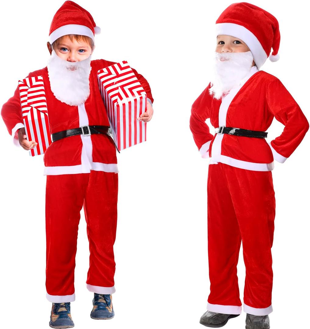 JaGely 2 Set Santa Costume Suit with Santa Claus Belt, Beard, Hat, Christmas CostumeParty Cosplay Suit