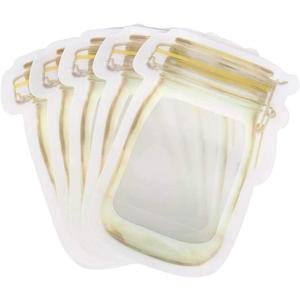50Pcs Mason Jar Pattern Food Storage Bag Reusable Portable Stand Up Smell Proof Zipper Bags Snack Saver Container Retail Package Bag Frosted Pouches Yellow 64.2in (15.710.5cm)