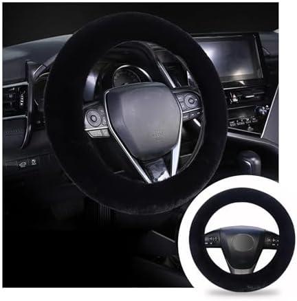 Ziciner Fuzzy Steering Wheel Cover, 15 inch Soft Wool Fur Steering Wheel Protector, Fluffy Wheel Covers for Winter Warm, Car Interior Decoration Accessories for Women Men (Black)