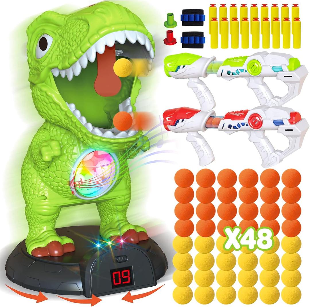 Moveable Dinosaur Shooting Game Toy, KPPIT Shooting Target for Kids with 2 Air Toy Guns,LCD Score Record,Electronic Target,Dinosaur Shooting Toy for Boys Kids 5 6 7 8+ Year Old Christmas Birthday Gift