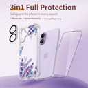 for iPhone 17 Case,[3 in 1] with Screen Protector & Camera Lens Protector, Flower Pattern Design,Clear Soft Shockproof Slim Floral Phone Cover for Women Girls 2025 6.3" (Lavender/Purple)