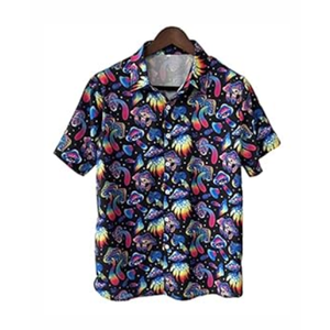 PAODIKUAI Men's Printed Shirt Button Down Short Sleeve Cute Mushroom Hawaiian Shirt, S