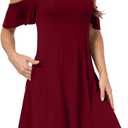 Short/Long Sleeve Women's Cold Shoulder Dress with Pockets Casual Swing T-Shirt Dresses (Red, XXL)