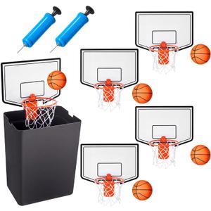 Liliful 4 Pack Indoor Trash Can Basketball Set, Including 4 Clip on Hoop with Backboard, 4 Inflatable Ball and 2 Pump, Fun Indoor Basketball Game Office Stress Relief Toy Funny Birthday Gifts