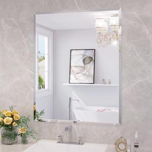 Frameless Bathroom Mirror for Wall, 24"x30" Beveled Bathroom Vanity Mirror, Modern Rectangle Bathroom Mirrors for Bedroom, Entryway, Living Room, Hangs Horizontally or Vertically