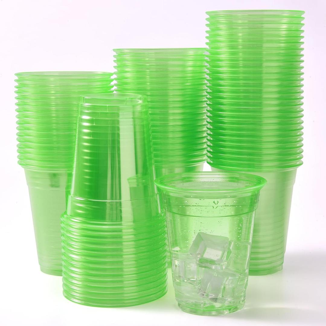 200 Pack Green Clear Plastic Cups 12 oz Disposable Drinking Cups for Wedding Green Birthday Party Supplies
