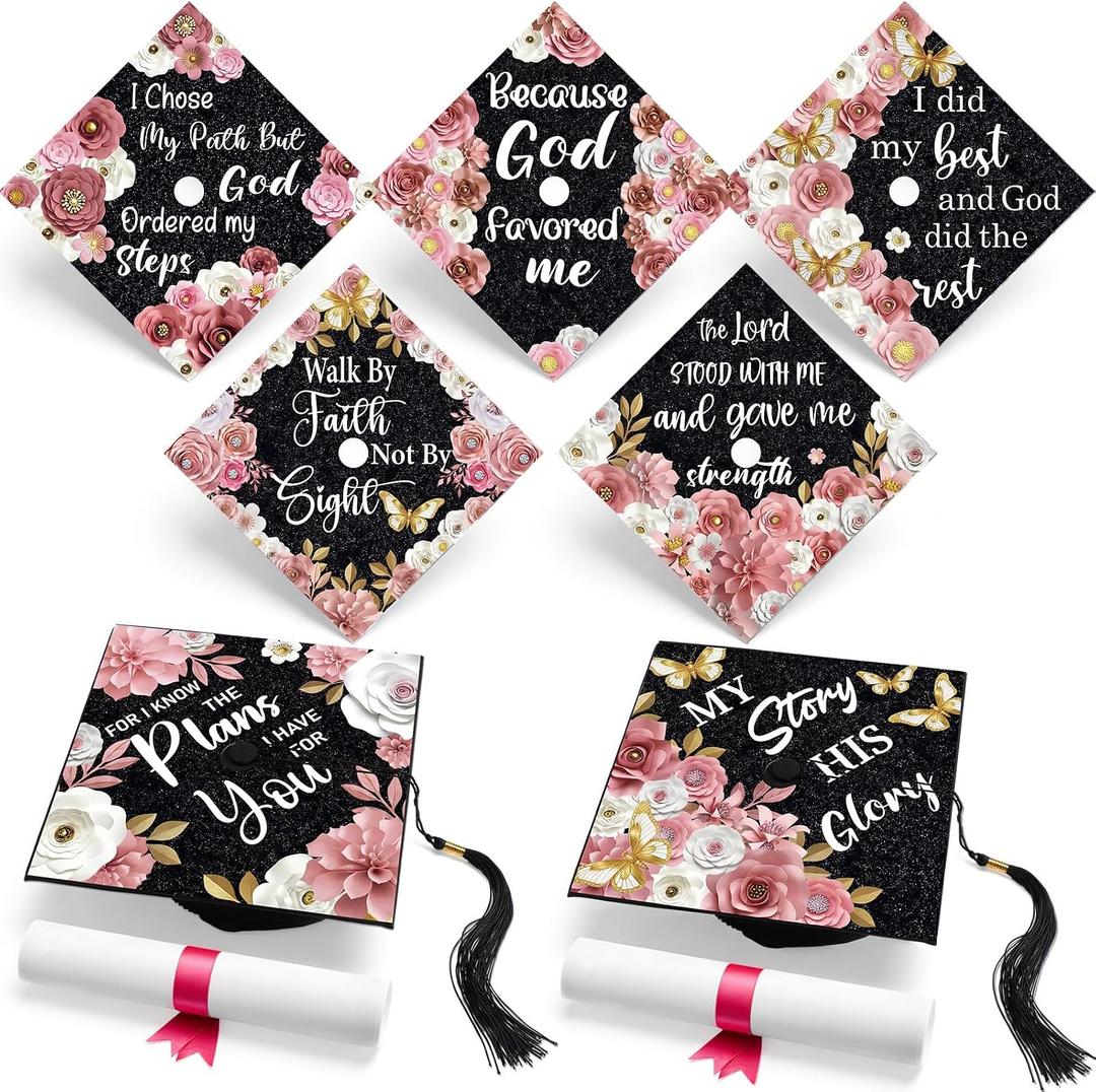 Feifeiya 14 Pcs Graduation Cap Topper Sticker Pink Religion Design Motivational Inspirational Cap Topper Christian Decal Bible Grade Hat Quote Decal Card Stock for Graduation Hat Accessories Supplies