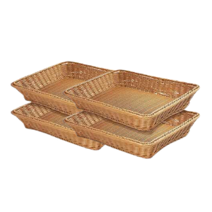 SHENLIU 4 Pack Wicker Bread Baskets 15.8 Inch Woven Serving Basket for Gifts, Fruit Baskets Food Serving Holders Rectangle Rattan Display Trays for Bread Food Vegetables Fruit Snacks Restaurant Home