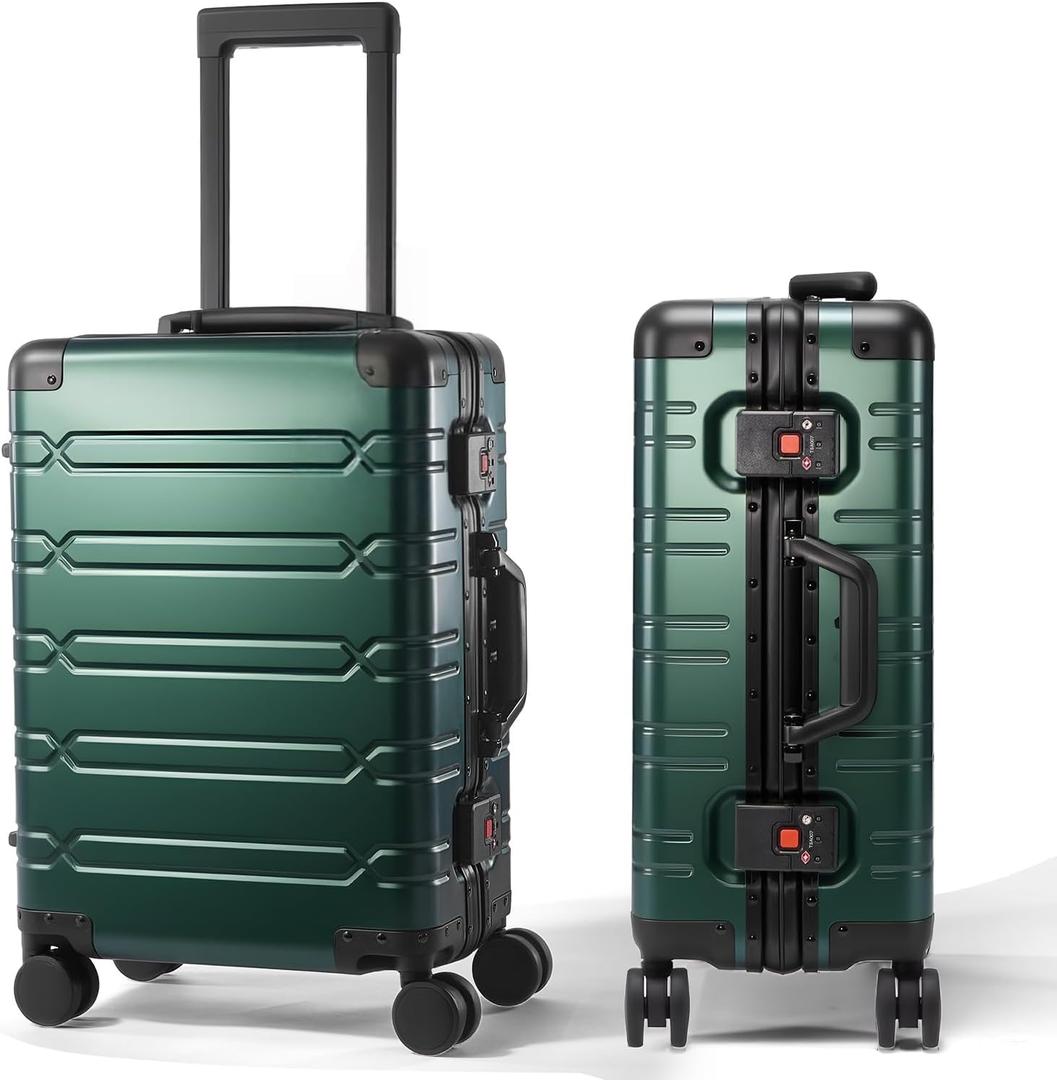 UrbanExplorer All Aluminum Carry On Luggage Hard Shell Suitcases with Spinner Wheels Zipperless Luggage 20 inch Small Carry On Suitcase for Short Trips, Dark Green