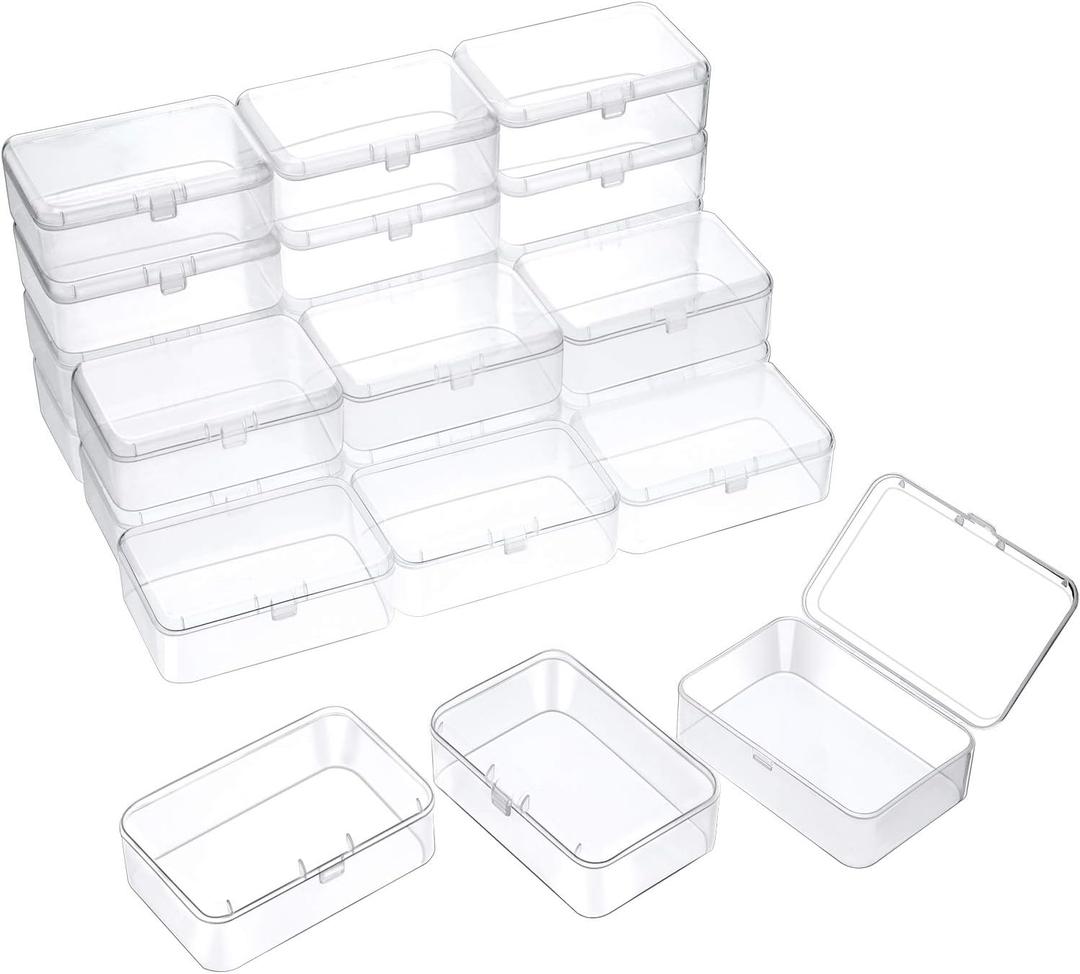 SATINIOR 24 Packs Small Clear Plastic Beads Storage Containers Box with Hinged Lid for Storage of Small Items, Crafts, Jewelry, Hardware (3.5 x 2.4 x 1.2 Inches)