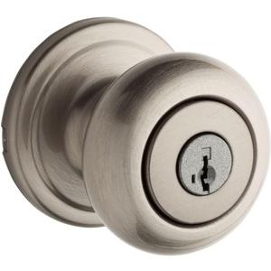 Kwikset Hancock Entry Door Knob with Lock and Key, Secure Keyed Handle Exterior, Front Entrance and Bedroom, Satin Nickel, Pick Resistant SmartKey Rekey Security and Microban