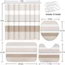 Beige Shower Curtain Set with Toilet Lid Cover and Non-Slip Rugs for Bathroom, Modern Striped Lines 4 Pcs Shower Curtain, Simple Abstract Bathroom Set with 12 Hooks