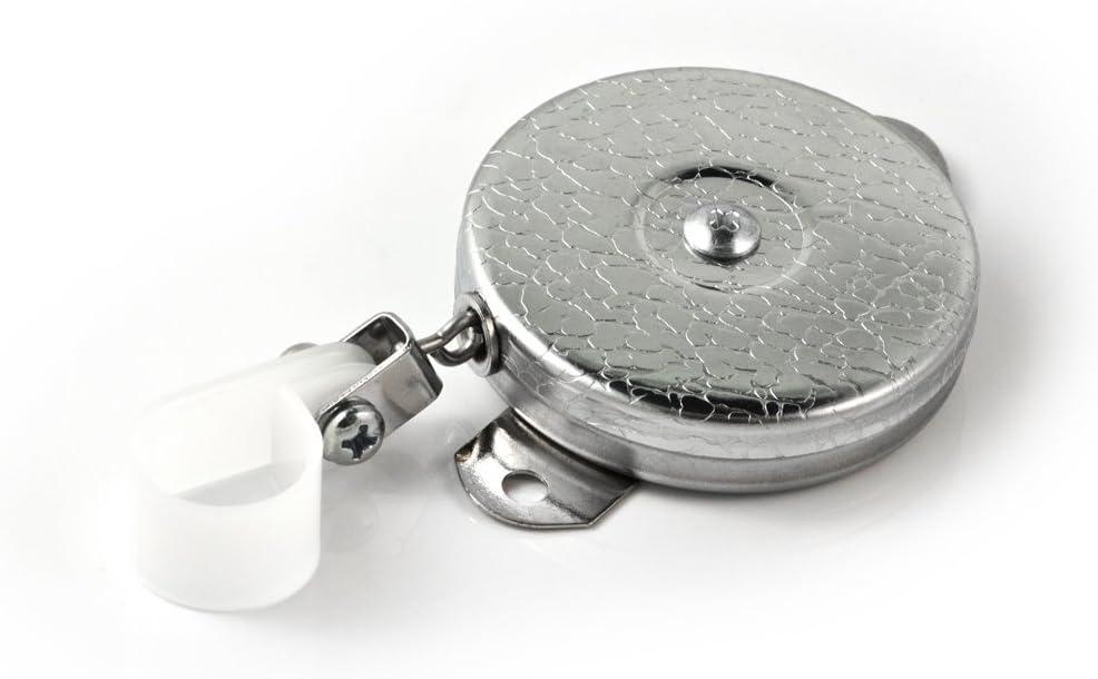 Industrial Retractable Reel with 24" Stainless Steel Chain, Steel Bracket Back, Chrome Front, Plastic Hose Clamp/Tool Holder