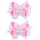 2PCS Hair Bows for Baby Girls Birthday - 4th Birthday Hair Bow Sweet Theme with Ice Cream Party, Pink Hair Accessories for Baby Toddler 1 2 3 4 5 6 Years, Outfit & Decorations