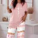 CHICME Womens Pajamas Sets 2 Piece Short Sleeve Lounge Set Printed Loose Pants Pj Sets Loungewear Set Size XXL