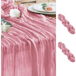 Wokceer Pink Cheesecloth Table Runner Valentine's Day 2Pack 10FT Boho Gauze Cheese Cloth Table Runner for Party Long Rustic Easter Sheer Runners for Baby Bridal Shower Wedding Decor