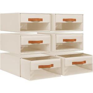 DIMJ Closet Organizers and Storage - Foldable Storage Bins with Drawers Fabric Stackable Storage Drawers with Clear Window,Fabric Clothes Organizers and Storage Drawers for Closet, 6-Pack, Beige