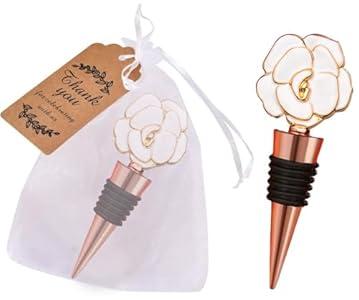 Luxury White Rose Wedding Anniversary Wine Stopper Party Favors Valentine Gift Engagement Bridal Shower Return Gifts Souvenirs Beverage Stoppers Holiday Birthday Party Decor (White-Rose, 12)