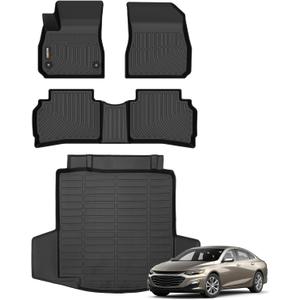 Binmotor-All Weather Car Floor Mats for Chevrolet/Chevy Malibu 2016-2025, Waterproof TPE Mats Floor Liners for Chevy Malibu Cargo Trunk Liner Accessories Mat-Black