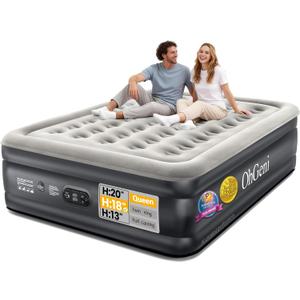 OhGeni Air Mattress Queen with Built in Pump, 18" Raised Inflatable Blow Up Mattress, Upgraded Surface Portable Bed for Home, Camping, Colchone Inflable, Ideal Sleep Solution for Guests