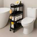 ShellKingdom 4 Tier Bathroom Storage Organizer, Toilet Paper Holder, Slim Rolling Storage Cart for Narrow Space with Handle, Mobile Shelving Unit for Bathroom, Kitchen, Laundry (Black)