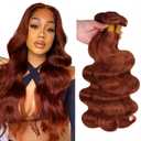 #33 Reddish Brown Human Hair Bundles Copper Red Body Wave Bundles 26 28 30 Inch Unprocessed Brazilian Virgin Hair Copper Brown Human Hair Extensions 50 Gram Per Bundle