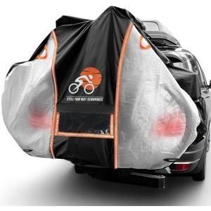 Bike Cover for Transport on Rack, 600D Oxford Bike Rack Cover Bicycle Covers for 2 Bikes Outdoor Storage Waterproof with License Plate Window, Visible Tail Lightsfor Mountain Road Electric City Bike