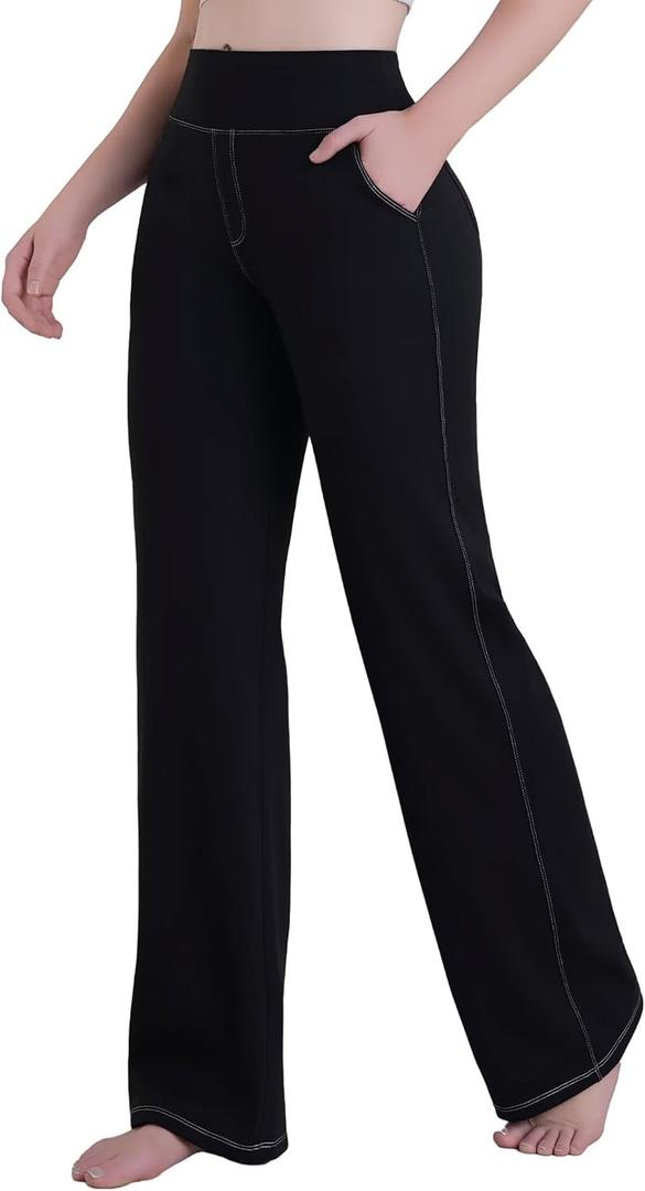 Sunzel Flare Leggings for Women High Waist Workout Leggings with Pockets Tummy Control Wide Leg Flared Yoga Pants (Black, XL)