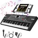 61 Key Keyboard Piano, Portable Electronic Keyboard Piano for Beginners with Speakers, Microphone, Sheet Music Stand, 100 Voices, 100 Rhythms, Digital Music Keyboard Built-In Speakers (Black)
