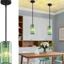 Modern Crystal Pendant Light Mini Light Green Chandeliers Adjustable Pendant Lights Fixture for Kitchen Island Dinning Room Corridor Bedroom(Light Green 2-Pack)