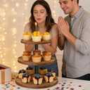 Cupcake Stand, 3 Tier Cake Stands Rustic Dessert Table Display Set Wood Cupcake Tower Cake Stand Tiered Tray Stand for Wedding Birthday Baby Shower 2 Pack