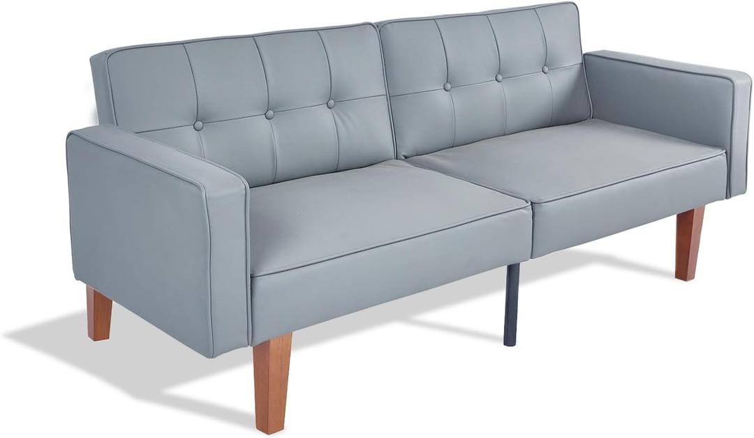 Wonder Comfort Futon Sofa Bed Convertible Sleeper Couch Split Back Loveseat with Adjustable Backrest, Modern Tufted Back Upholstered Loveseat Sofa, Leather, Grey