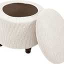 Round Ottoman Cover with Storage 2-Piece Stretch Stool Slipcover Soft Footstool Protector Covers Removable Washable Storage Stool with Cover Lid Folding Stool Covers for Home Decor (New White)