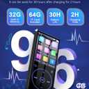 96GB MP3 Player with Bluetooth 5.0: Portable Lossless Sound Music Player with HD Speaker,2.4" Screen Voice Recorder,FM Radio,Touch Buttons,Support up to 64GB for Sport(Earphones&64GB TF Card Included)