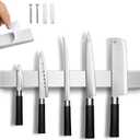 Magnetic Knife Holder for Wall, No Drilling Magnetic Knife Strip Adhesive Knife Holder Magnet Knife Bar, Wall Mount Knife Rack Block Metal Tool Holder for Utensils RV Kitchen Organization, 12 Inch (Gray)