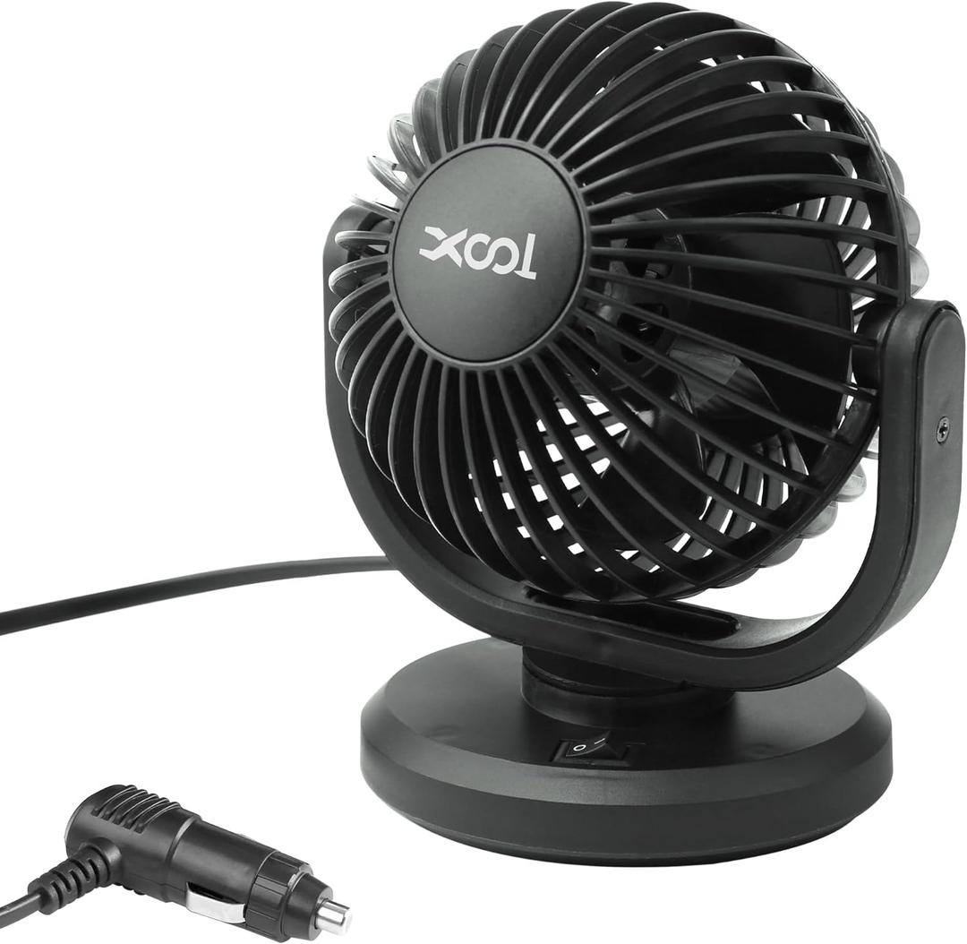 XOOL 12V Car Fans, 4" Electric Car Cooling Air Fan Powerful Single Car Fan Cigarette Lighter Low Noise 360 Degree Rotatable for Truck Vehicle Boat Van SUV RV