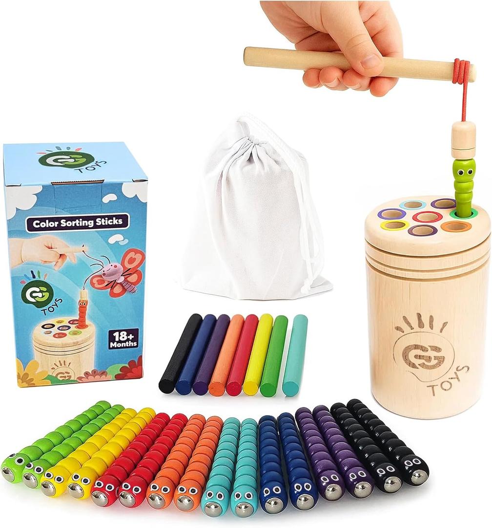 Montessori 3-in-1 Magnetic Fishing and Color Sorting Toy for Toddlers, Wooden Educational Toy for Ages 18 Months to 4 Years, Fine Motor Skills Learning Playset, Sensory Preschool Gift for Boys, Girls