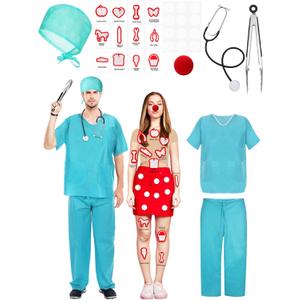 Realspring 8 Pcs Surgeon Game Couples Costume Set for Adult Halloween Board Game Couple Medical Doctor Patient Costume (X-Large)