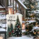 Winter Garden Flag Christmas Garden Flags 12x18 Inch Double Sided Burlap Welcome Yard Flag with Cardinals Snow and Pine Trees for Outdoor Seasonal Holiday Decorations