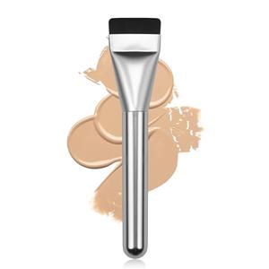 BEAUTYFACTOR Flat Foundation Brush,Korean Makeup Brush Spatula Facial Brush for Liquid Foundation,Premium Face Makeup Brush for Blending Cream (Silver)