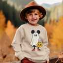 Toddler Baby Boy Halloween Sweatshirt Pumpkin Ghost Shirt Long Sleeve Spooky Season Crewneck Pullover Fall Tops (Beige)
