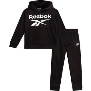 Reebok Baby Boys Pants Set - 2 Piece Pullover Hoodie and Joggers Jog Set - Cozy Fleece Play Wear Pant Sets for Toddler Sizes (5, Black Logo)