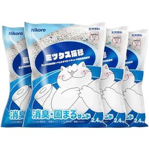 NIKORO Mixed Cat Litter,Strong Clumping Cat Litters,Odor Control and Unscented Ultra Absorbent Water Flushable Bentonite Tofu Cat Litter,Dust Free Scent Free,21 lbs(5.29 lbs×4Bags) 1Bags Was Used