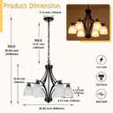 6-Light Black Chandelier Opal Milk Glass Kitchen Pendant Ceiling Light