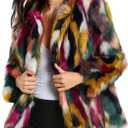 Gihuo Faux Fur Coat Women Winter Fur Fluffy Jacket Multicolor Furry Coat Jackets, L
