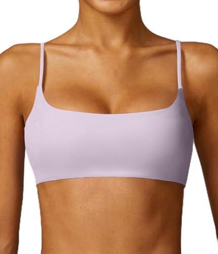 Comper Women's Sports Bra with Thin Straps Stretchy Wire free Workout Bras Lightweight Workouts Bralette with Removable Pads, Small