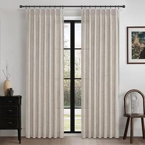 Greyish Brown Natural Linen Curtains 84 Inch Length 2 Panels for Living Room, Pinch Pleated Light Filtering Semi Sheer Boho Window Drapes for Bedroom Hooks Back Tab Curtain 84 Inches Long Light Tan,Greyish Brown, 40"W x 84"L( Pack of 2)