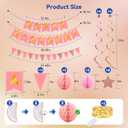 Birthday Decorations,Pink Happy Birthday Banner with Fairy lights,Pennant Banner,Honeycomb Balls and Star Hanging Swirls Streamer Happy Birthday Party Decorations for Women Men Boys Girls