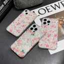 Jmltech for iPhone 16 Pro Max Case Women Girly Aesthetic Floral Shockproof Slim Thin Protective Flowers Flexible Silicone Cases for iPhone 16 Pro Max Pink with Beaded Phone Charms Wristlet