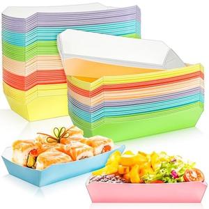 MotBach 7inch 2.5Lb Paper Food Boat Trays Disposable Paper Hot Dog Boat Containers, Colorful Kraft Food Serving Tray Boats Plates for Hotdog Sandwich Popcorn Taco Snack Fries Nacho (100Pack)